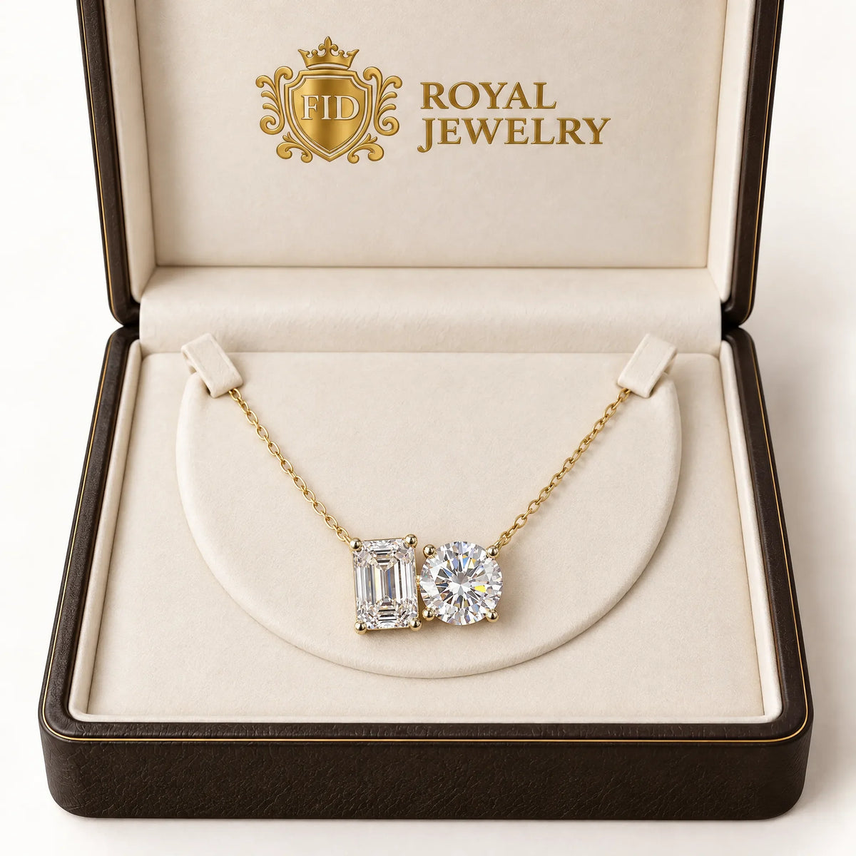 Duo Emerald & Round Lab-Grown Diamond Necklace - Yellow Gold