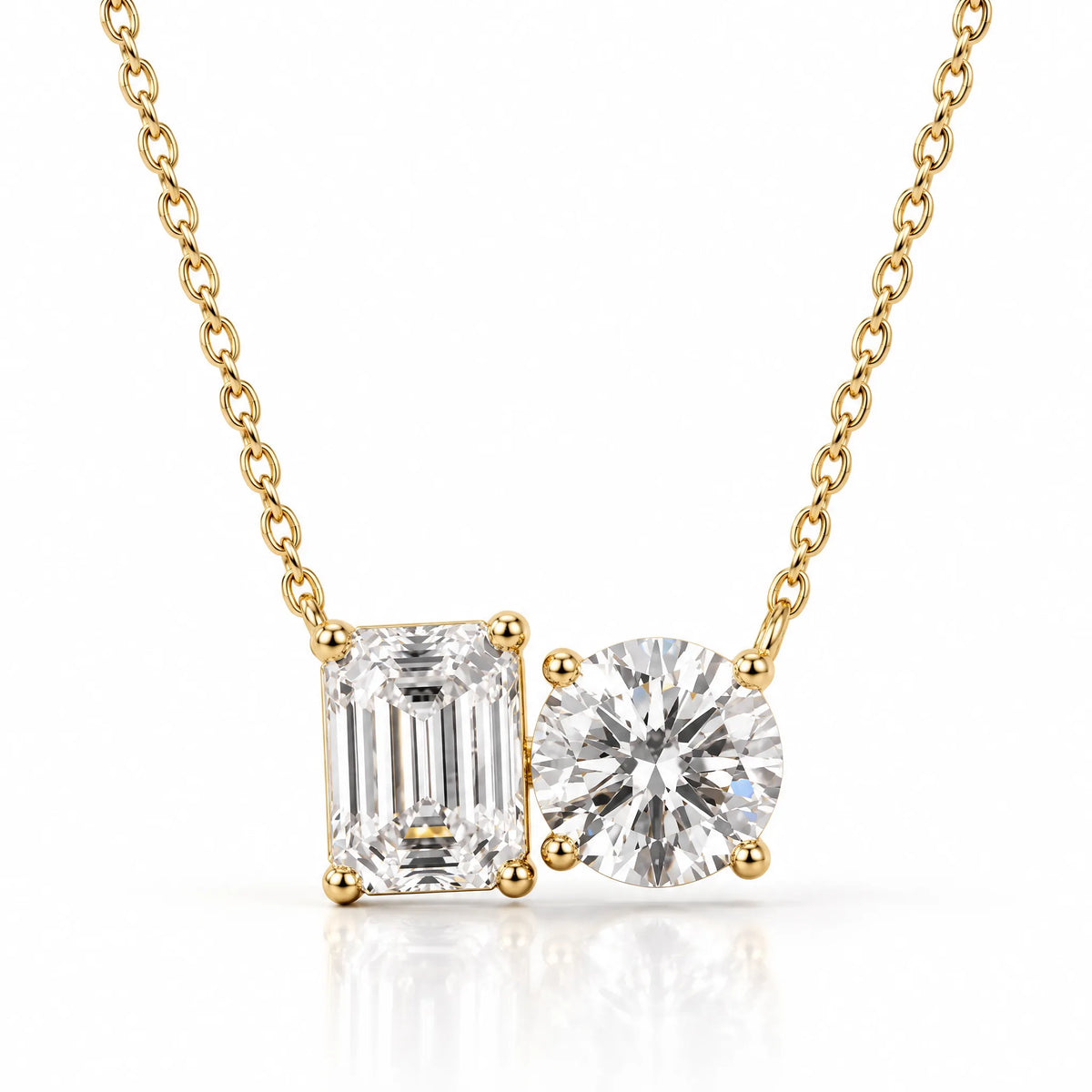 Duo Emerald & Round Lab-Grown Diamond Necklace - Yellow Gold