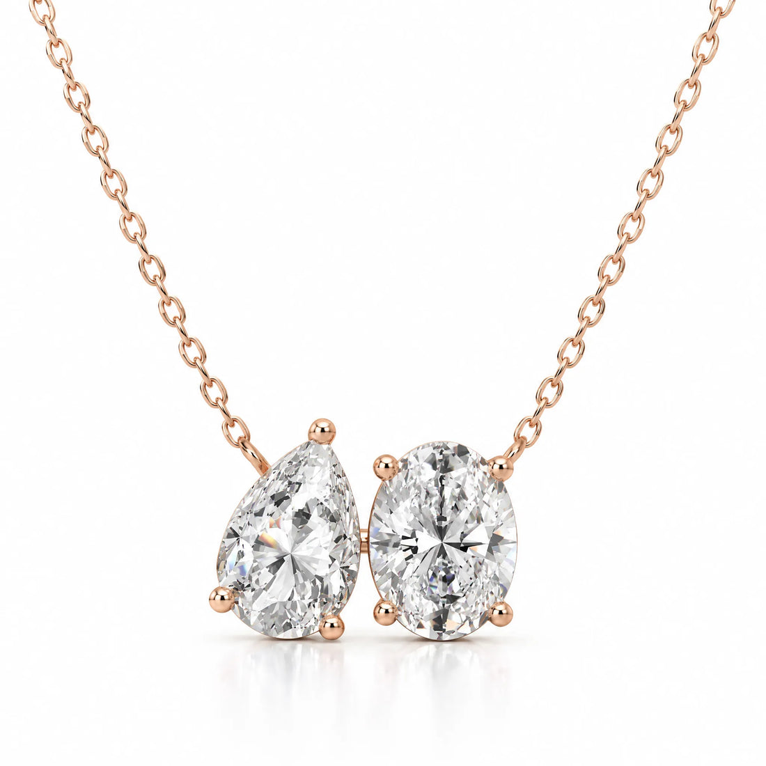 Duo Pear & Oval Lab-Grown Diamond Necklace - Rose Gold