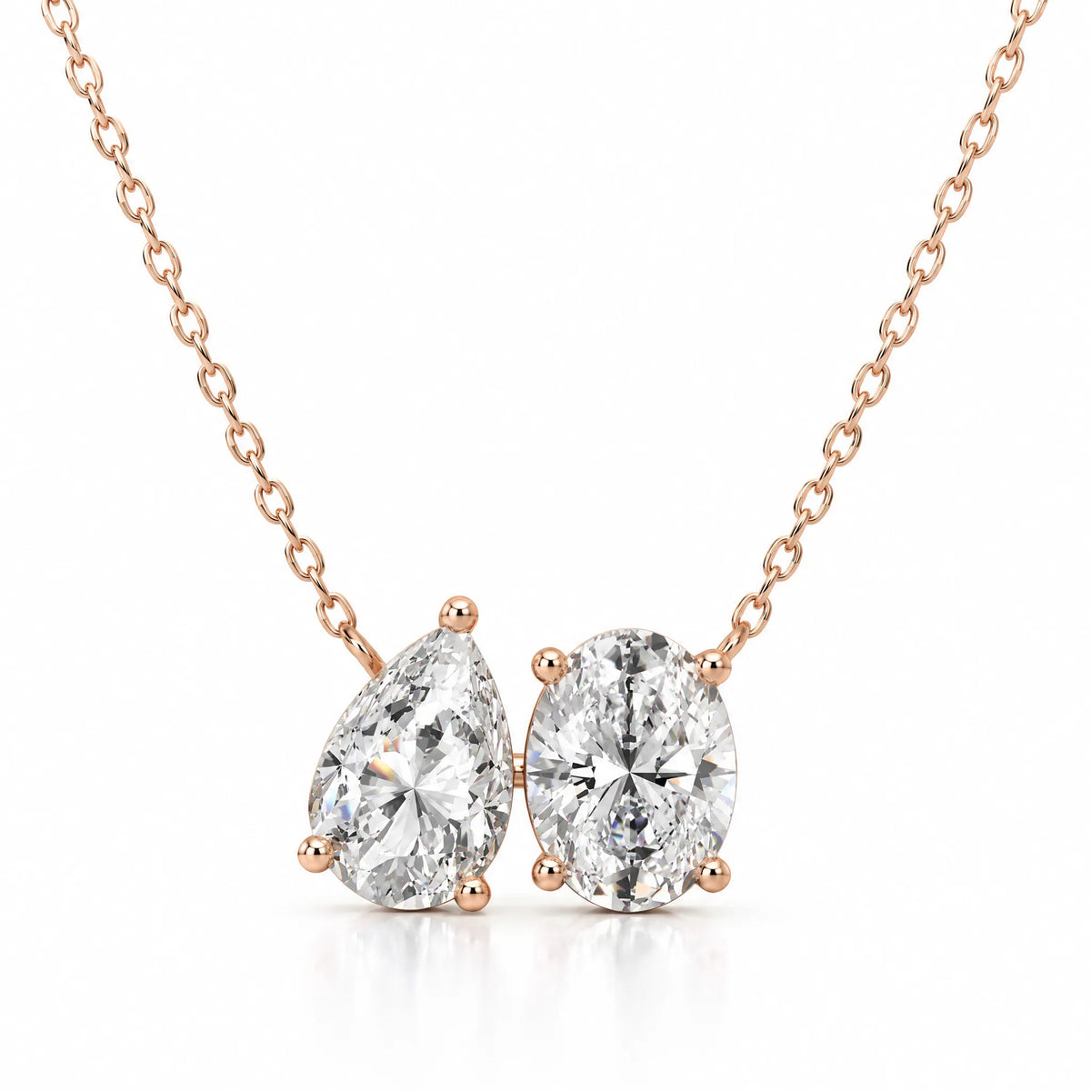 Duo Pear & Oval Lab-Grown Diamond Necklace - Rose Gold