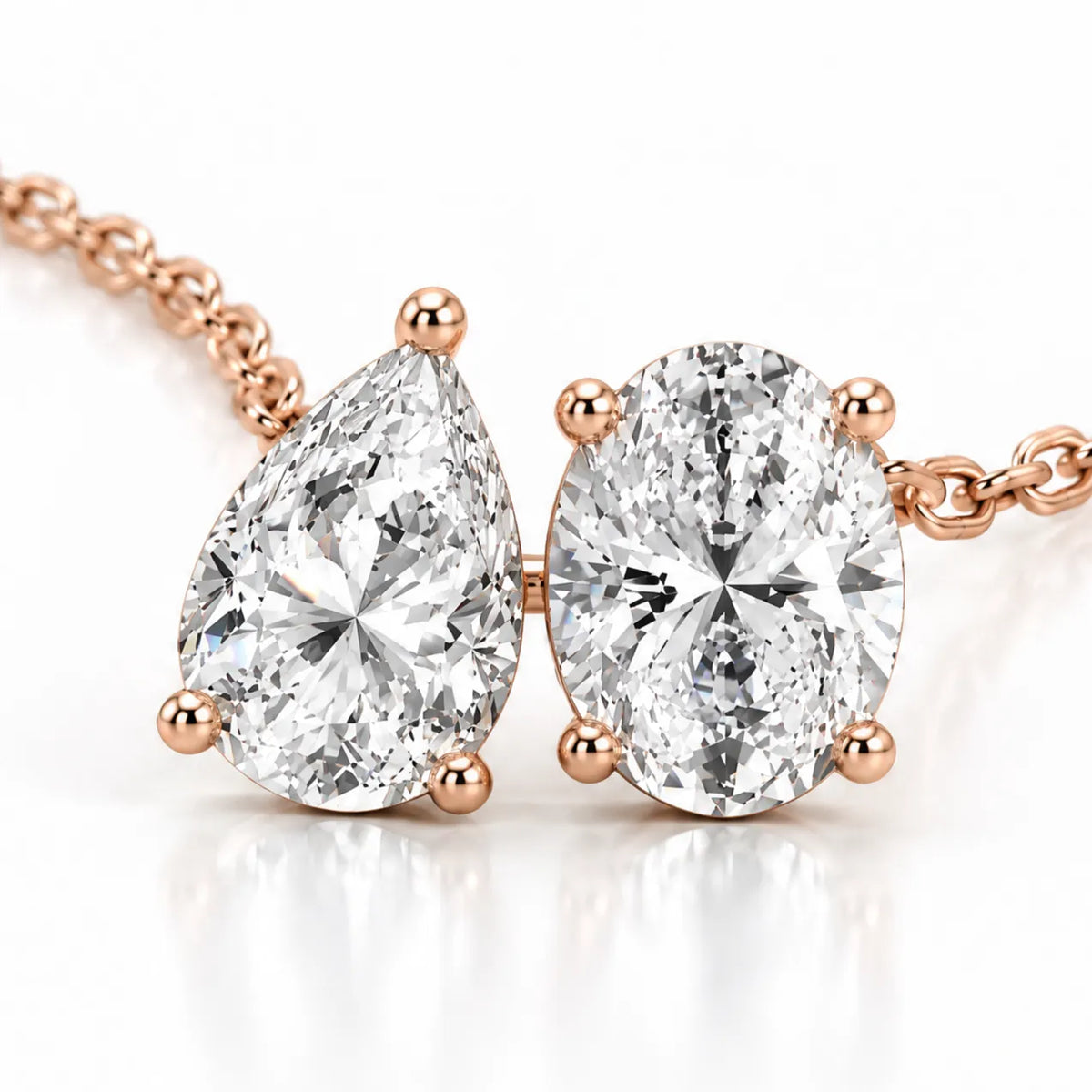 Duo Pear & Oval Lab-Grown Diamond Necklace - Rose Gold