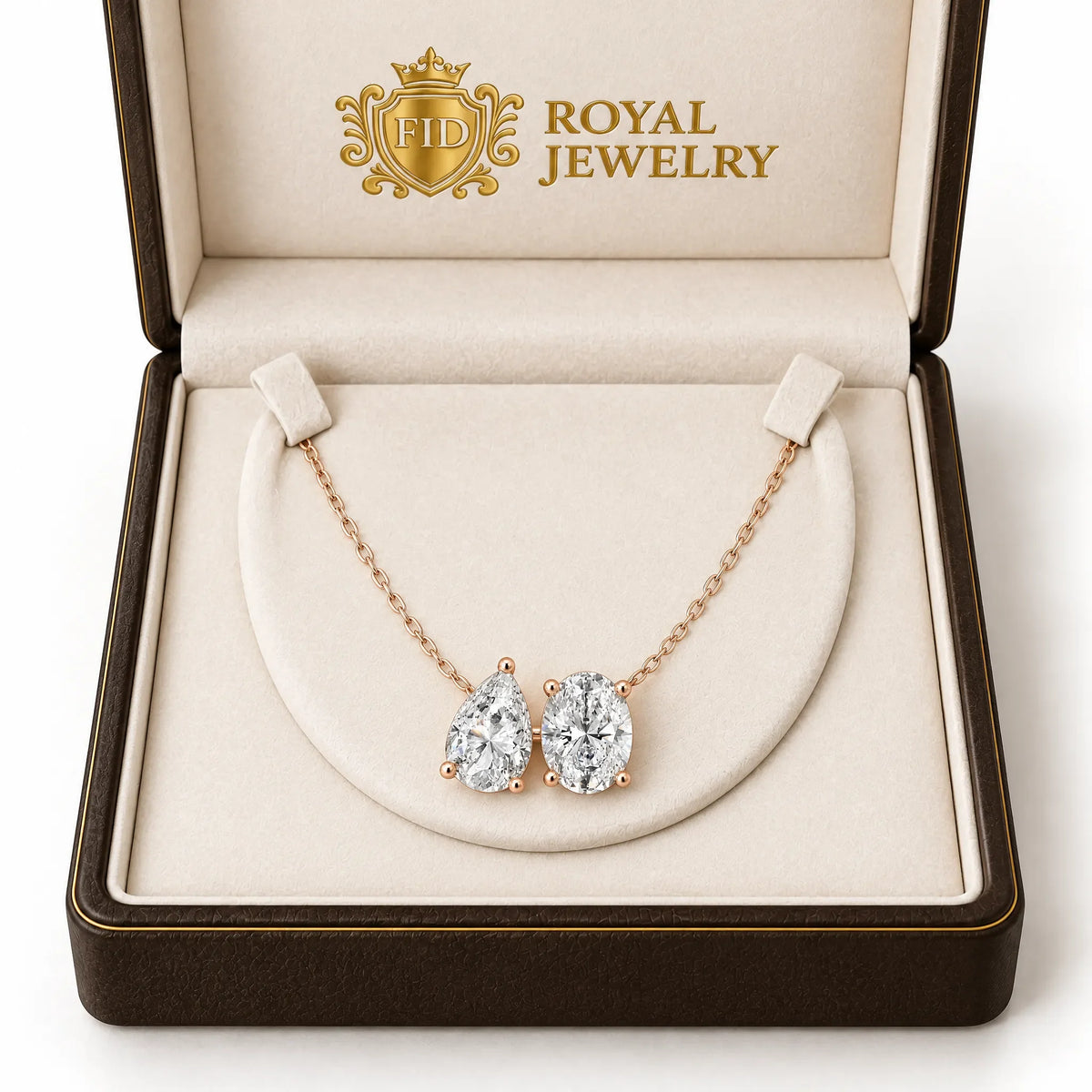 Duo Pear & Oval Lab-Grown Diamond Necklace - Rose Gold