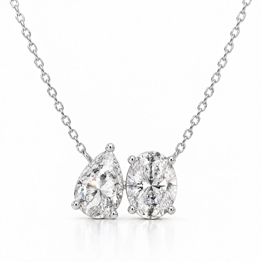 Duo Pear & Oval Lab-Grown Diamond Necklace - White Gold