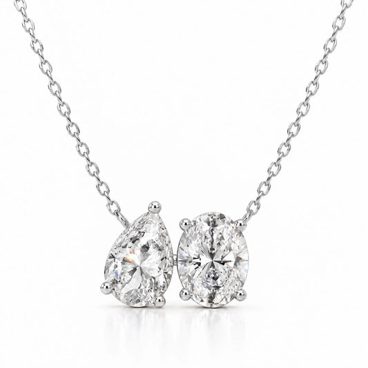 Duo Pear & Oval Lab-Grown Diamond Necklace - White Gold