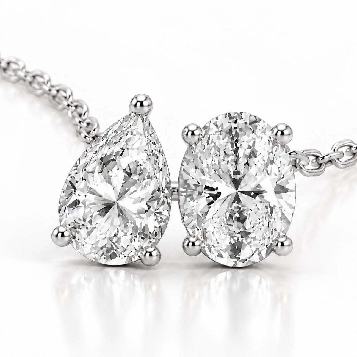 Duo Pear & Oval Lab-Grown Diamond Necklace - White Gold