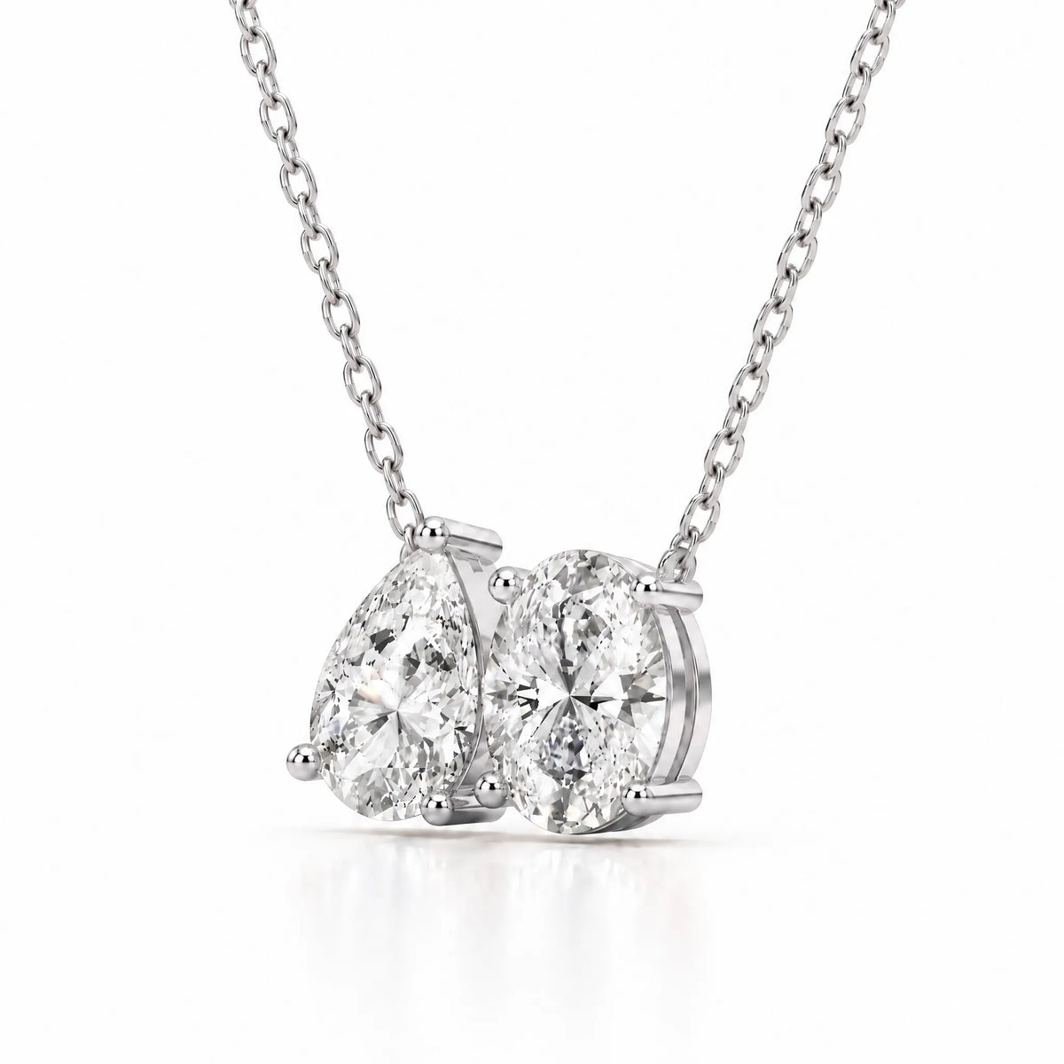 Duo Pear & Oval Lab-Grown Diamond Necklace - White Gold