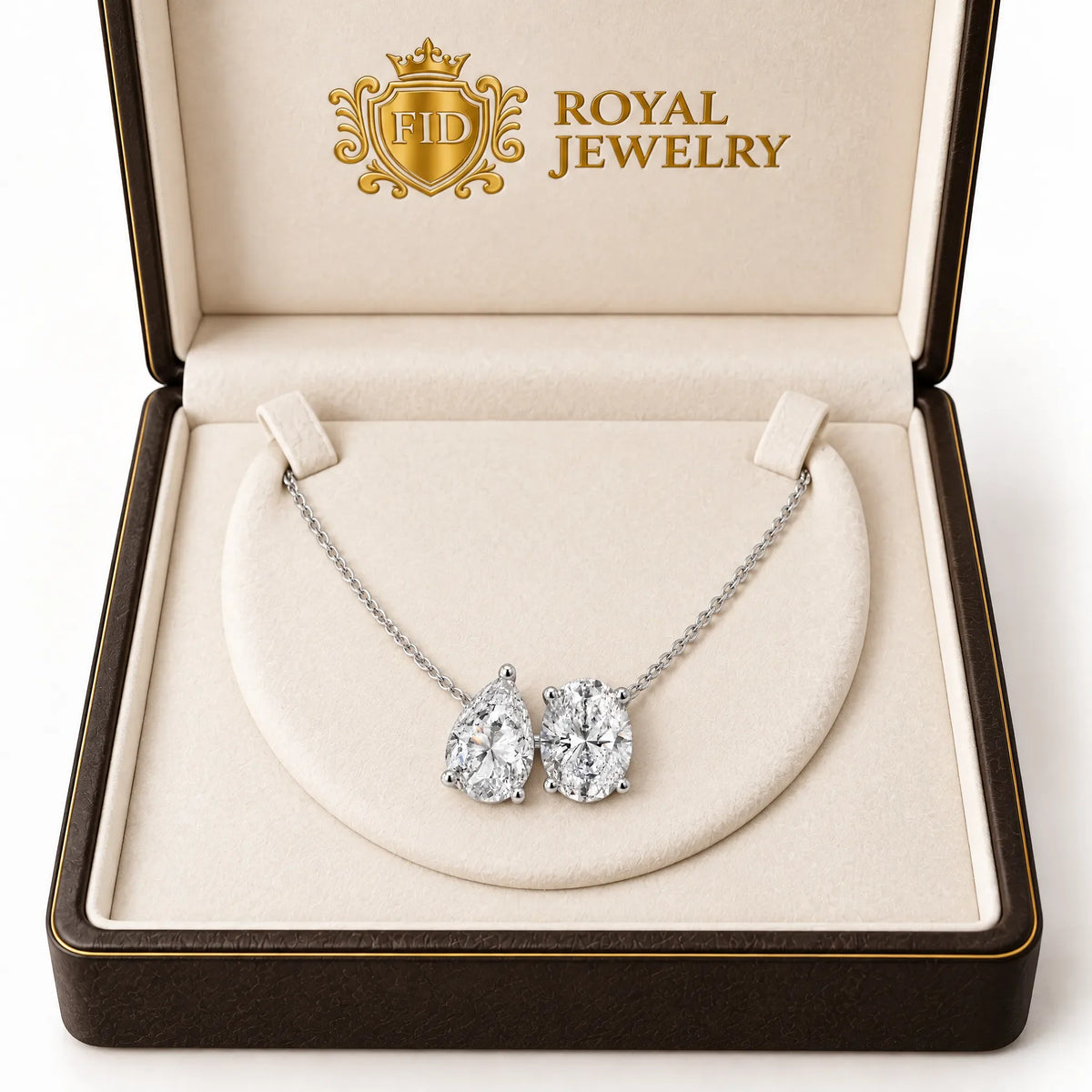 Duo Pear & Oval Lab-Grown Diamond Necklace - White Gold
