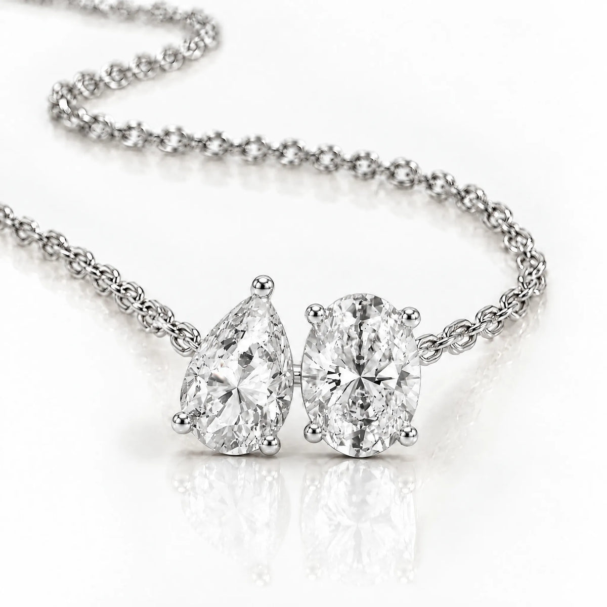 Duo Pear & Oval Lab-Grown Diamond Necklace - White Gold