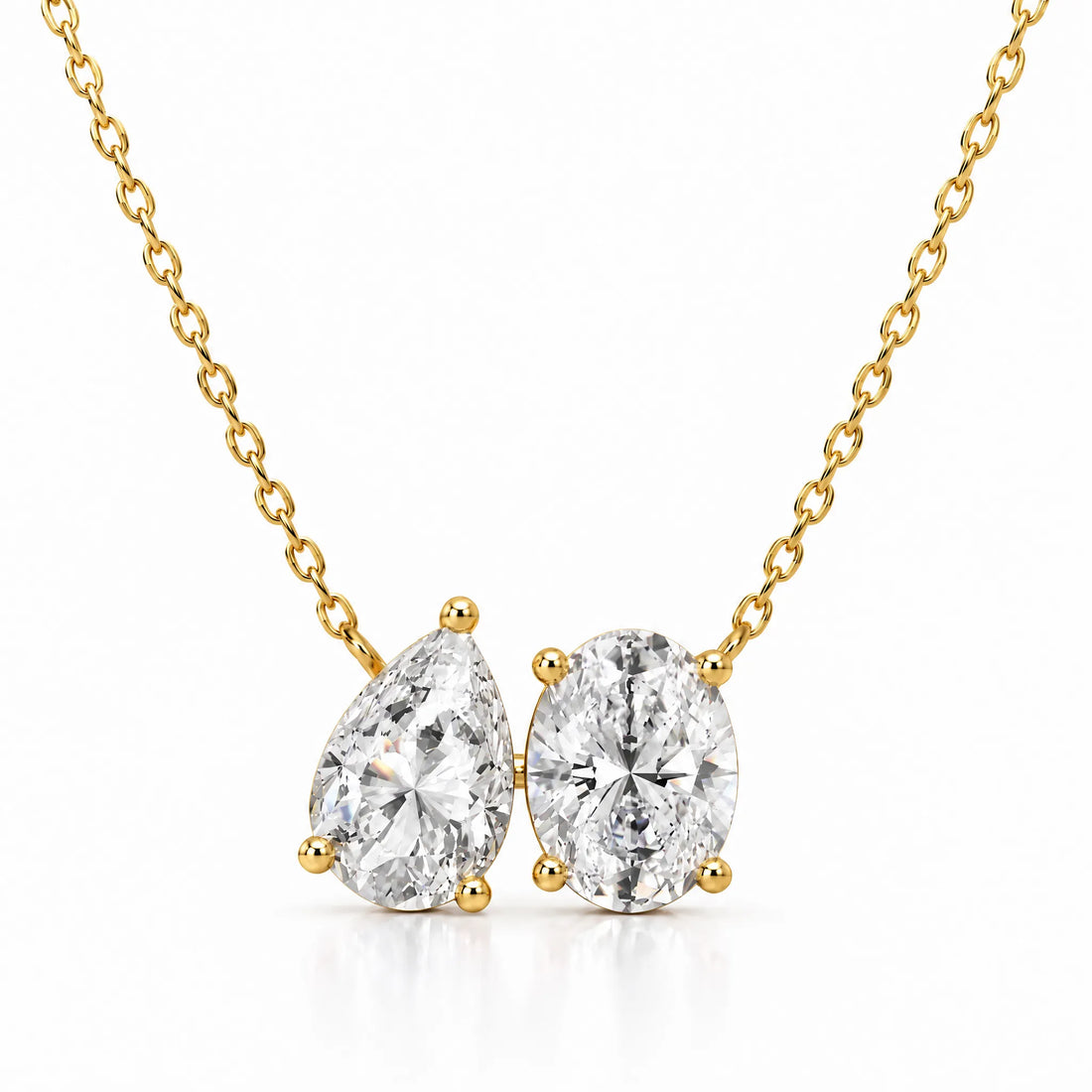 Duo Pear & Oval Lab-Grown Diamond Necklace - Yellow Gold