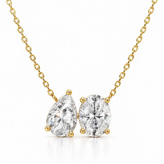 Duo Pear & Oval Lab-Grown Diamond Necklace - Yellow Gold