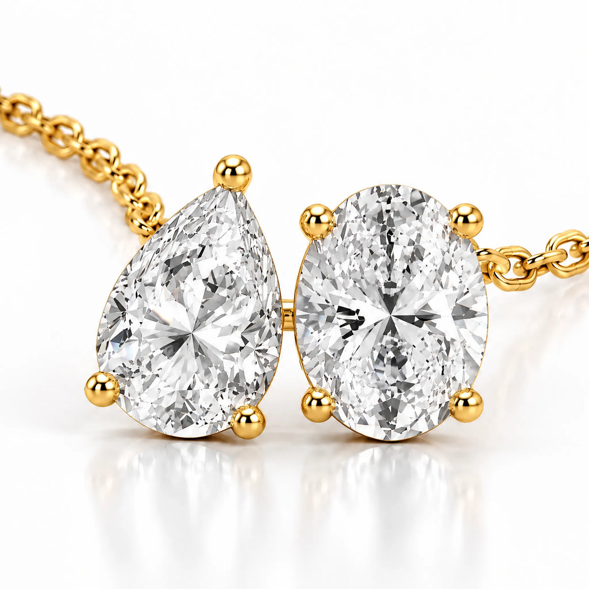 Duo Pear & Oval Lab-Grown Diamond Necklace - Yellow Gold