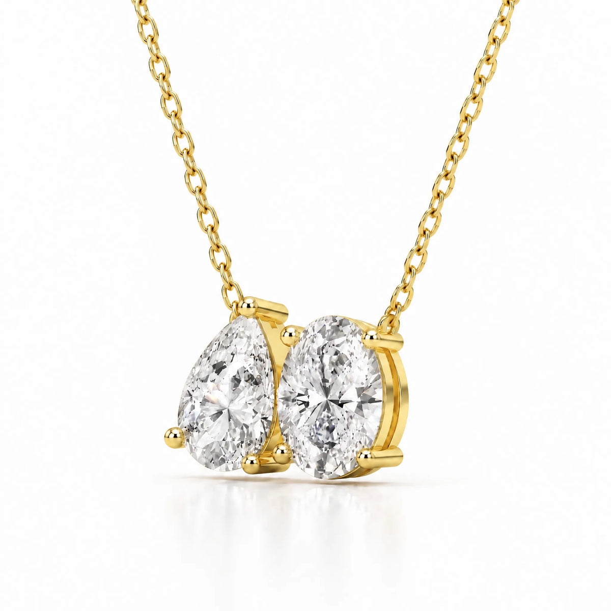 Duo Pear & Oval Lab-Grown Diamond Necklace - Yellow Gold