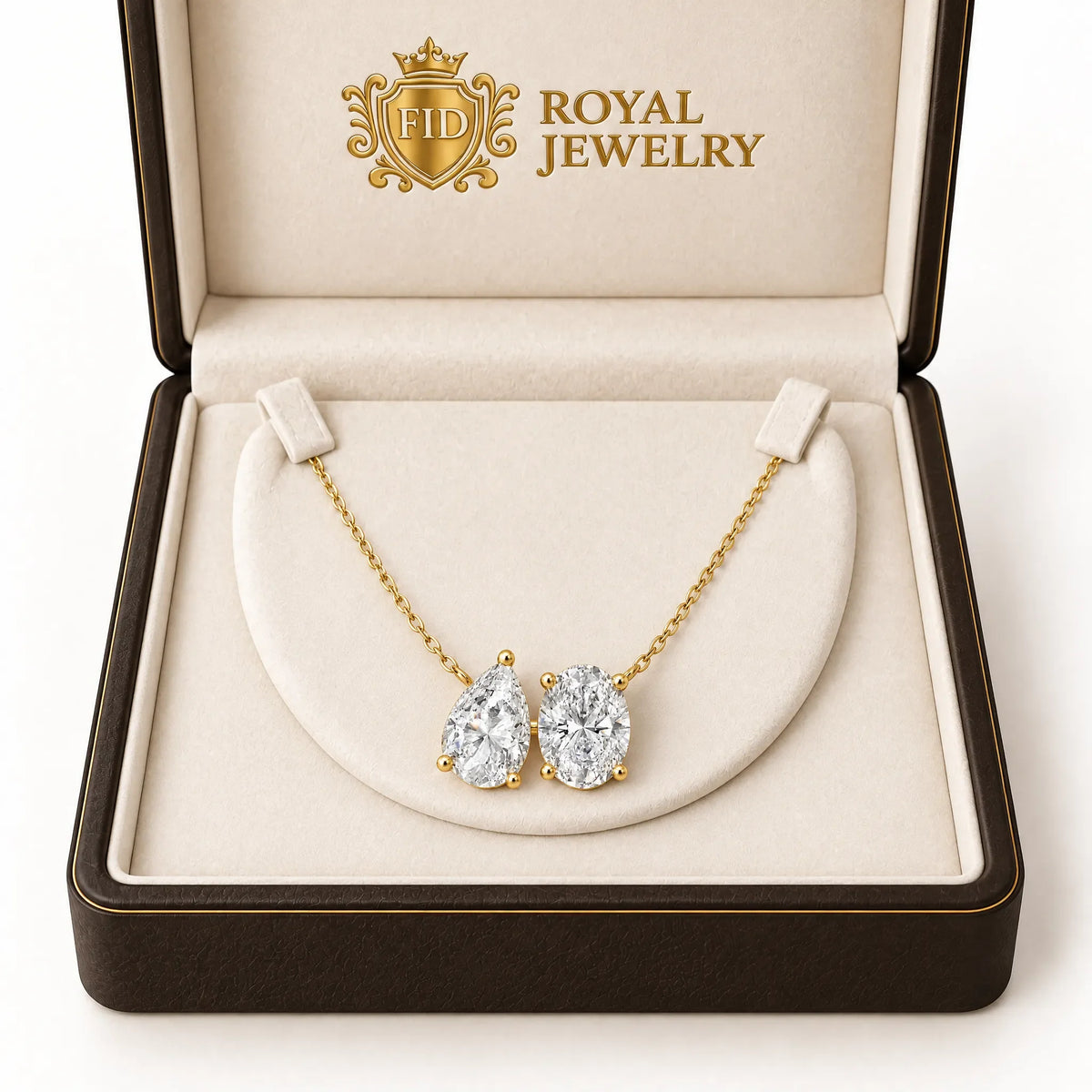 Duo Pear & Oval Lab-Grown Diamond Necklace - Yellow Gold