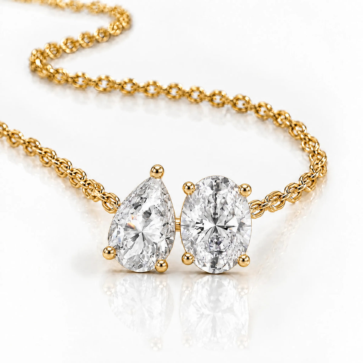 Duo Pear & Oval Lab-Grown Diamond Necklace - Yellow Gold