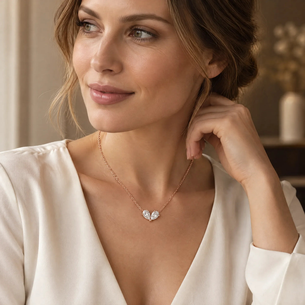 Cœur Lab-Grown Diamond Twin Pear Necklace - Rose Gold