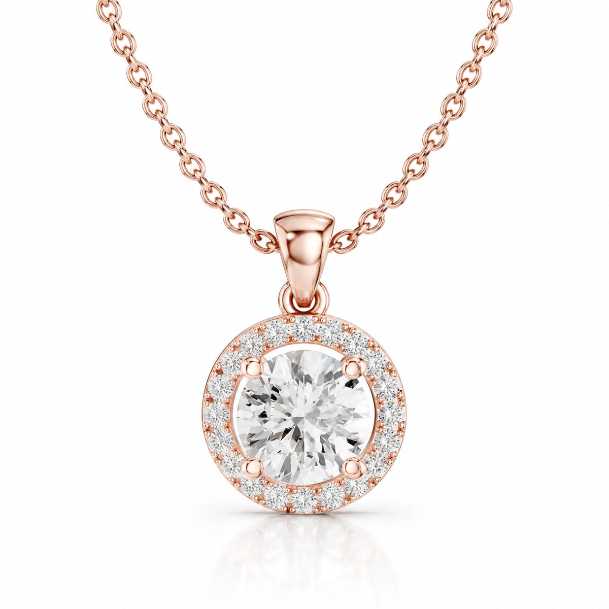 Éclat Round Lab-Grown Diamond Halo Pendant - Rose Gold