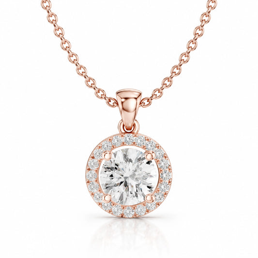 Éclat Round Lab-Grown Diamond Halo Pendant - Rose Gold