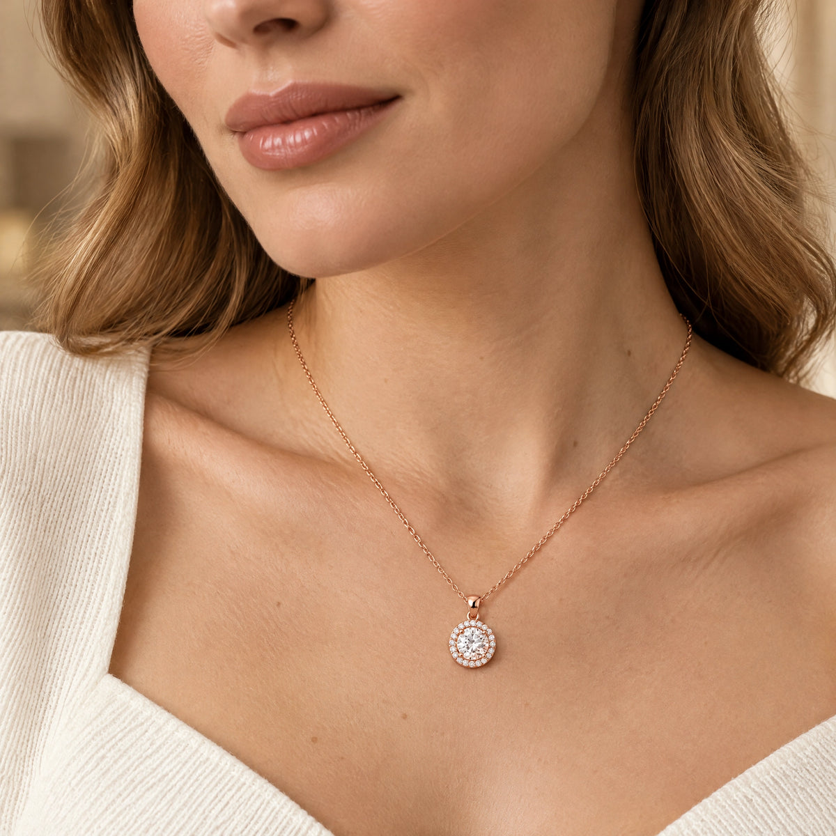 Éclat Round Lab-Grown Diamond Halo Pendant - Rose Gold