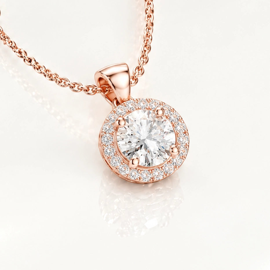 Éclat Round Lab-Grown Diamond Halo Pendant - Rose Gold