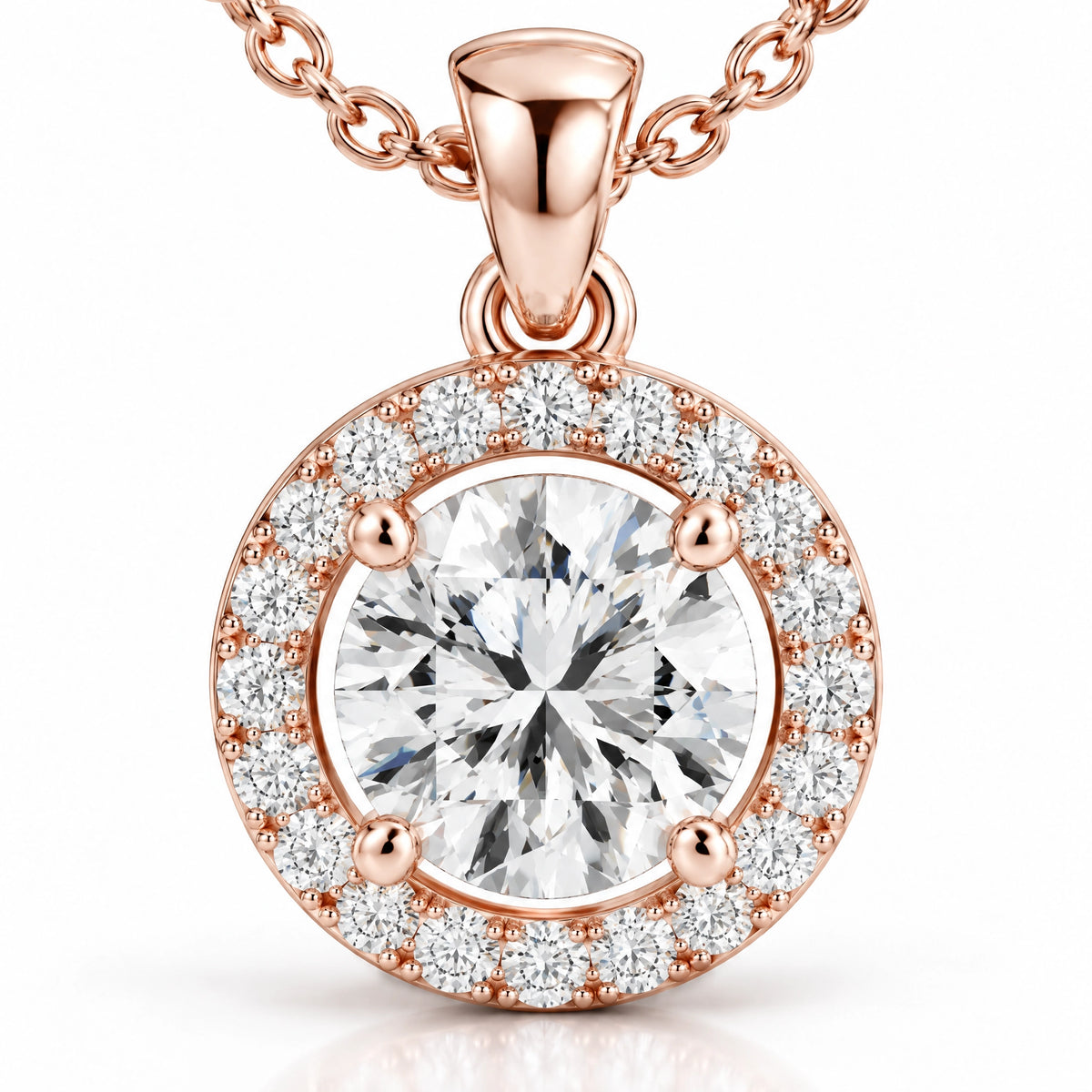 Éclat Round Lab-Grown Diamond Halo Pendant - Rose Gold