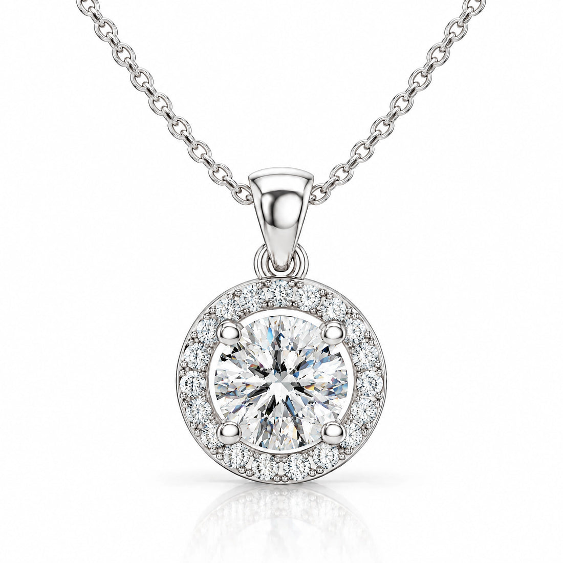 Éclat Round Lab-Grown Diamond Halo Pendant - White Gold