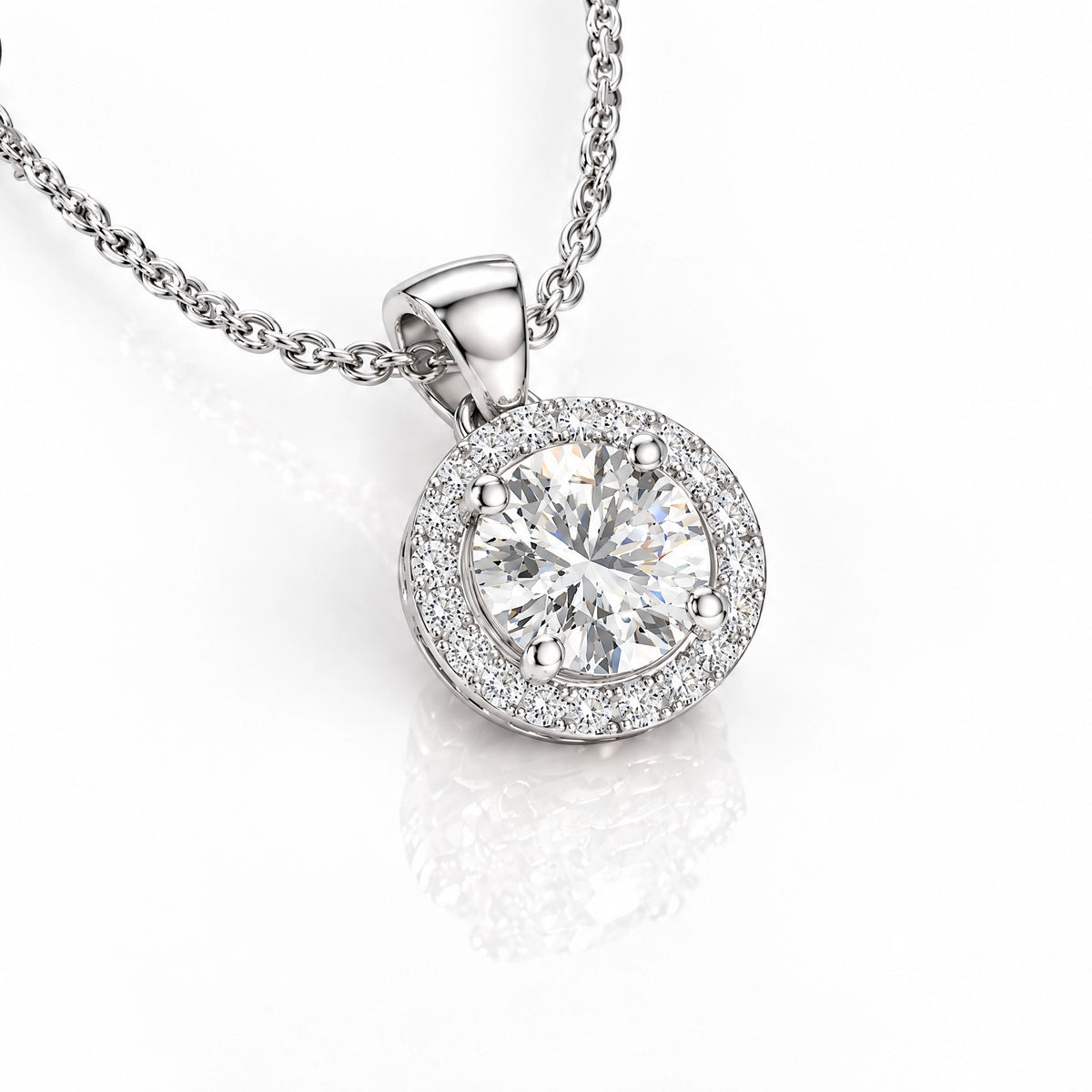 Éclat Round Lab-Grown Diamond Halo Pendant - White Gold