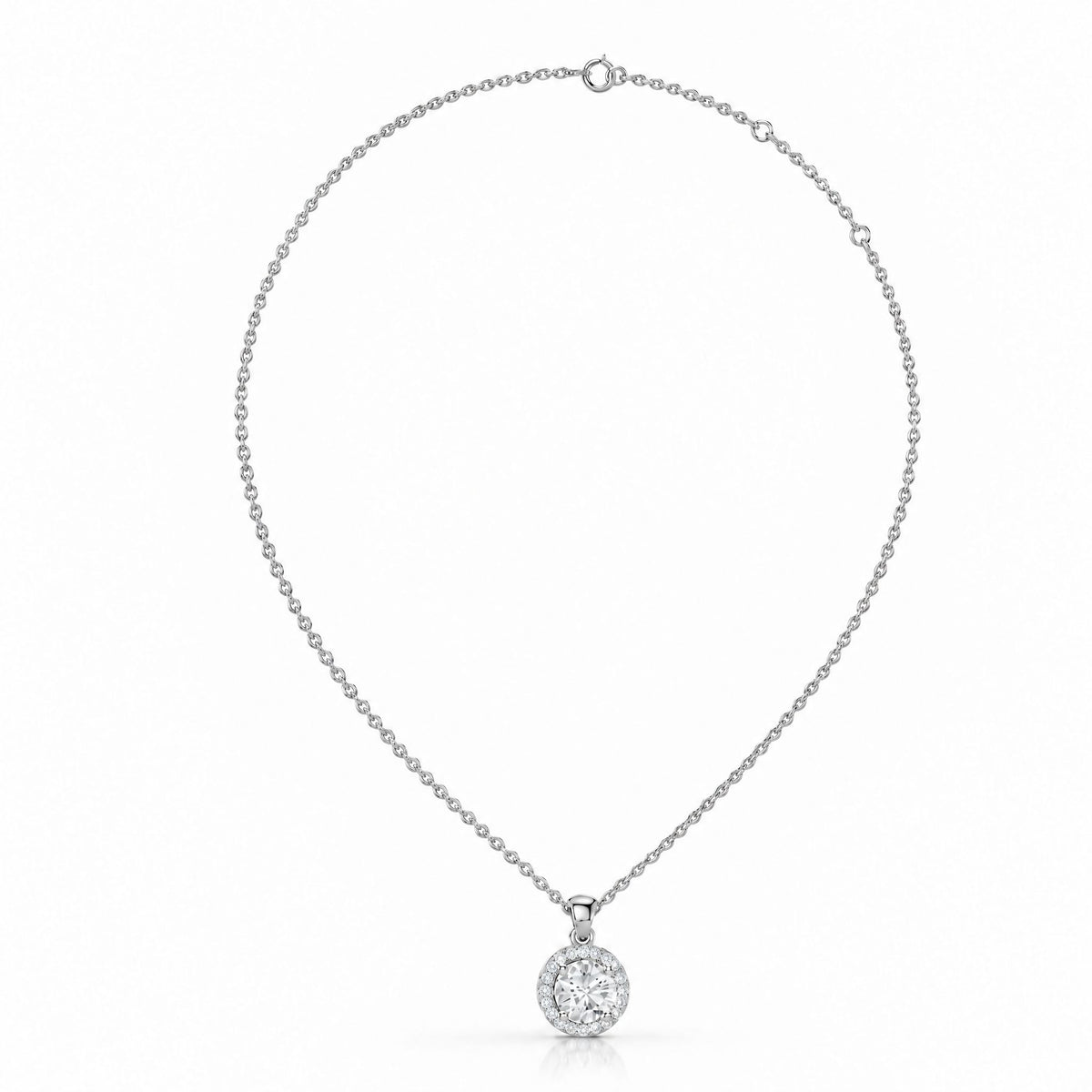 Round Halo Lab-Grown Diamond Pendant Necklace - White Gold – FID Royal ...