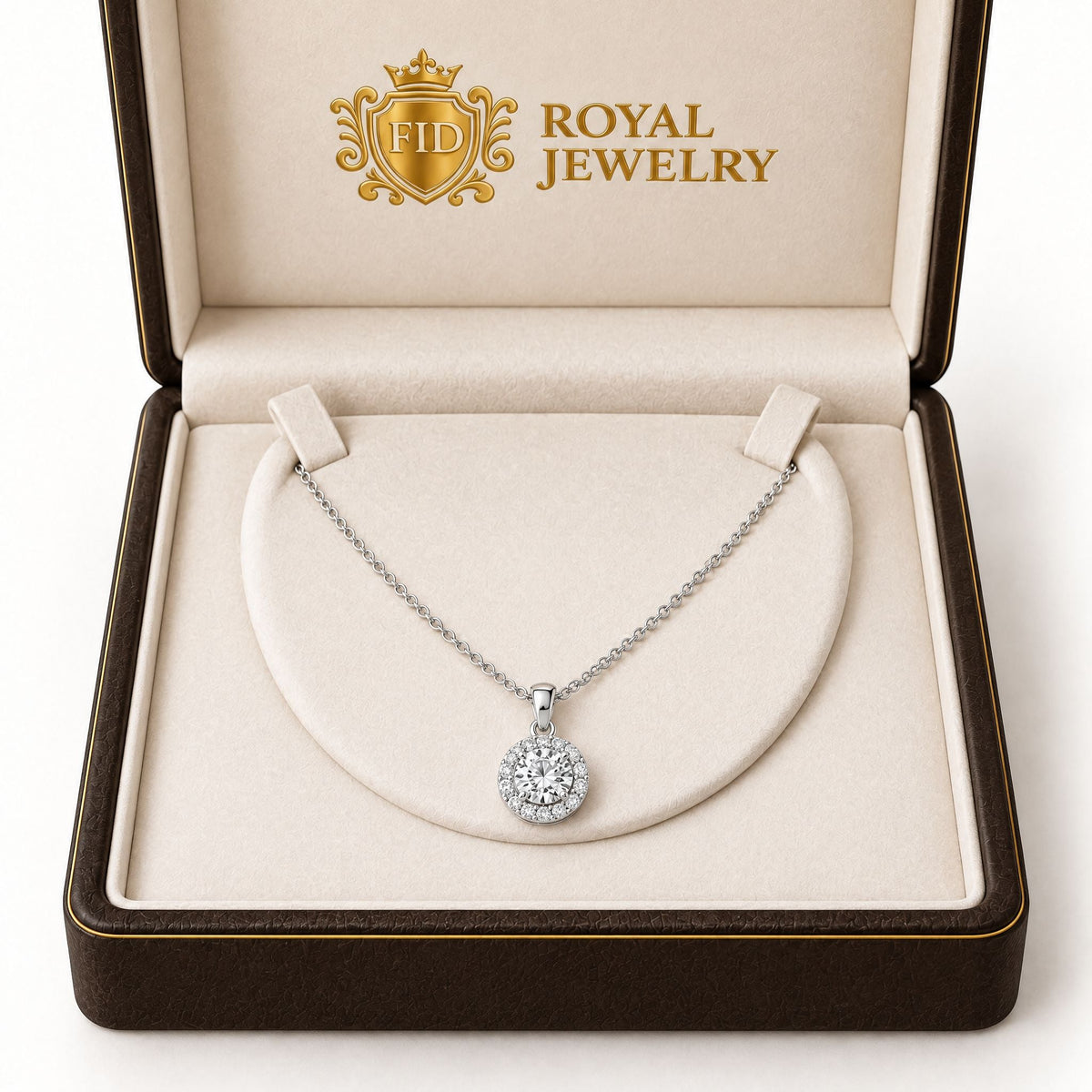Round Halo Lab-Grown Diamond Pendant Necklace - White Gold – FID Royal ...