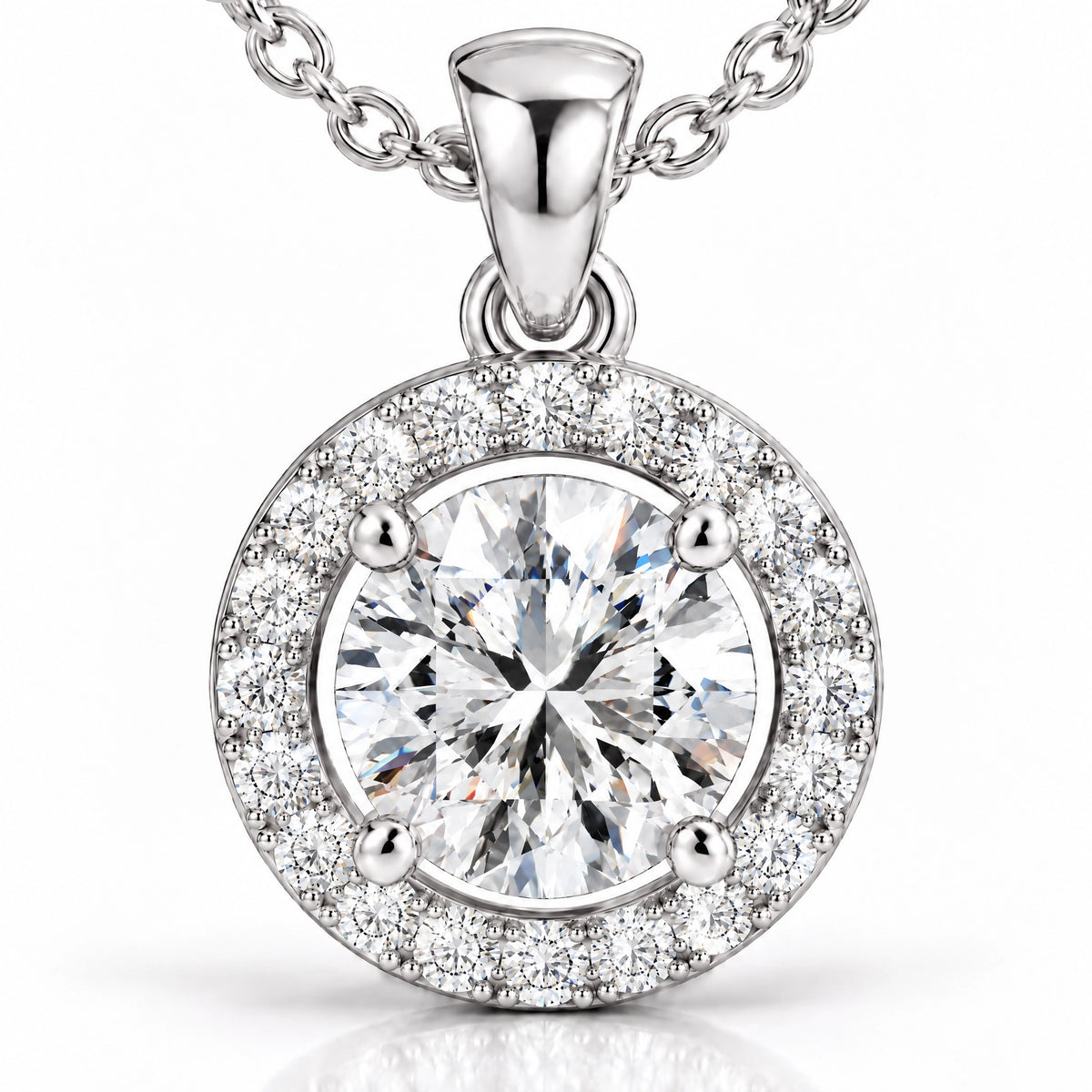 Éclat Round Lab-Grown Diamond Halo Pendant - White Gold