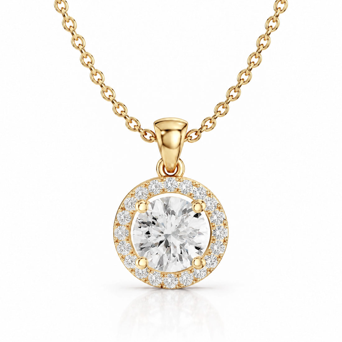 Éclat Round Lab-Grown Diamond Halo Pendant - Yellow Gold