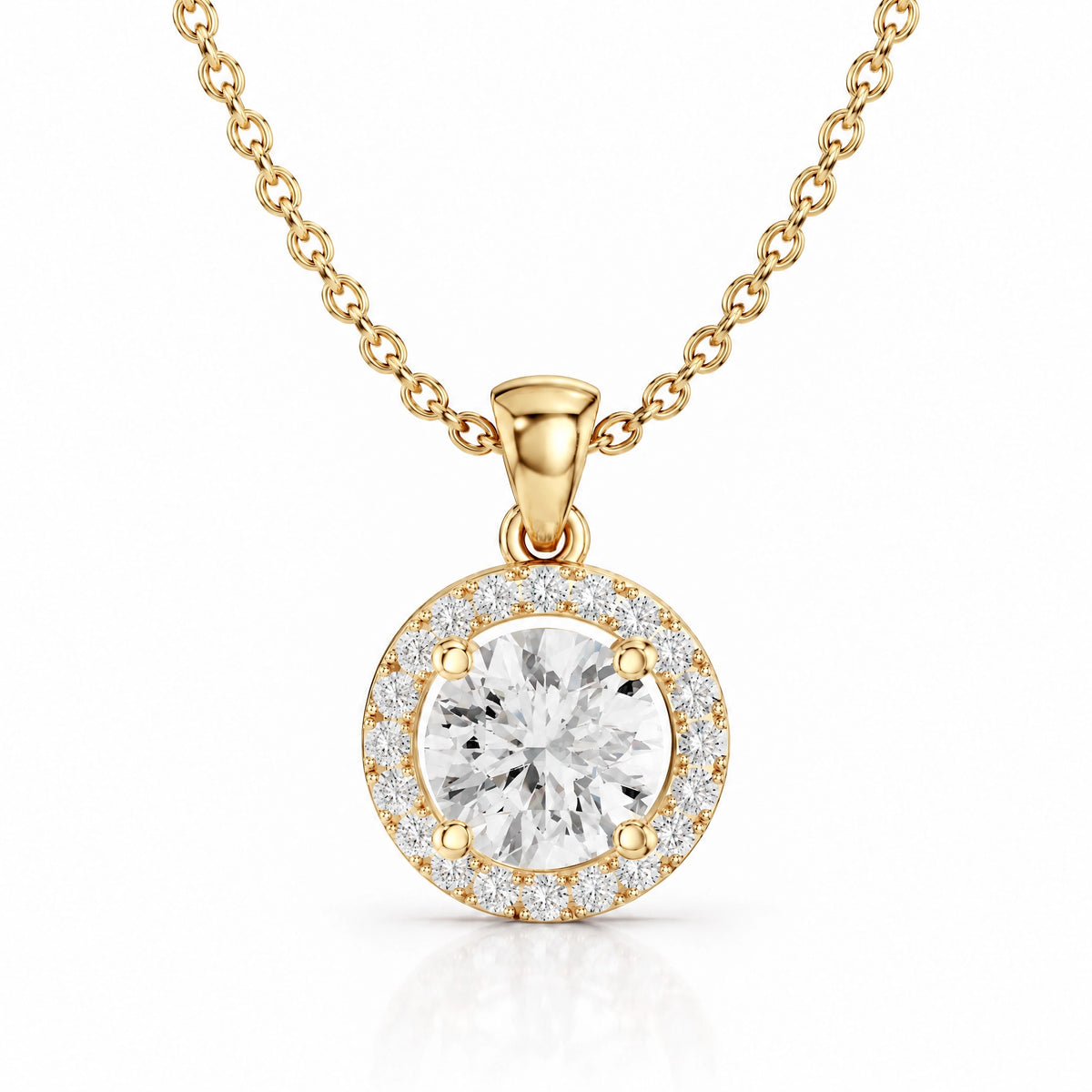 Éclat Round Lab-Grown Diamond Halo Pendant - Yellow Gold