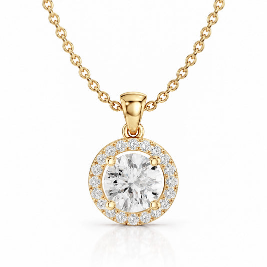 Éclat Round Lab-Grown Diamond Halo Pendant - Yellow Gold