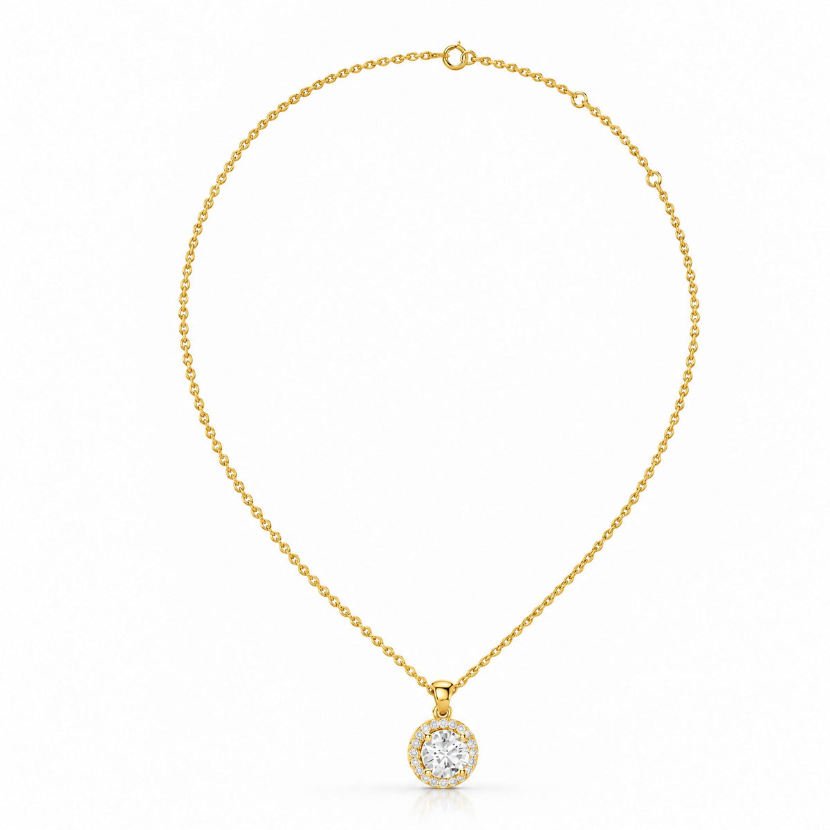 Round Halo Lab-Grown Diamond Pendant Necklace - Yellow Gold – FID Royal ...