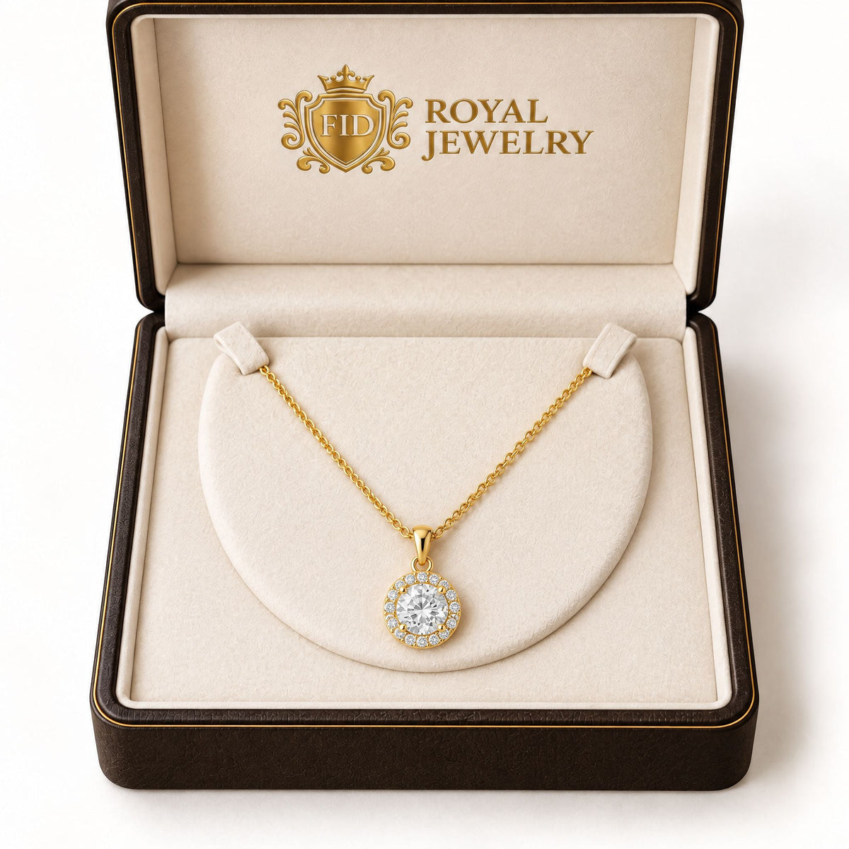 Round Halo Lab-Grown Diamond Pendant Necklace - Yellow Gold – FID Royal ...