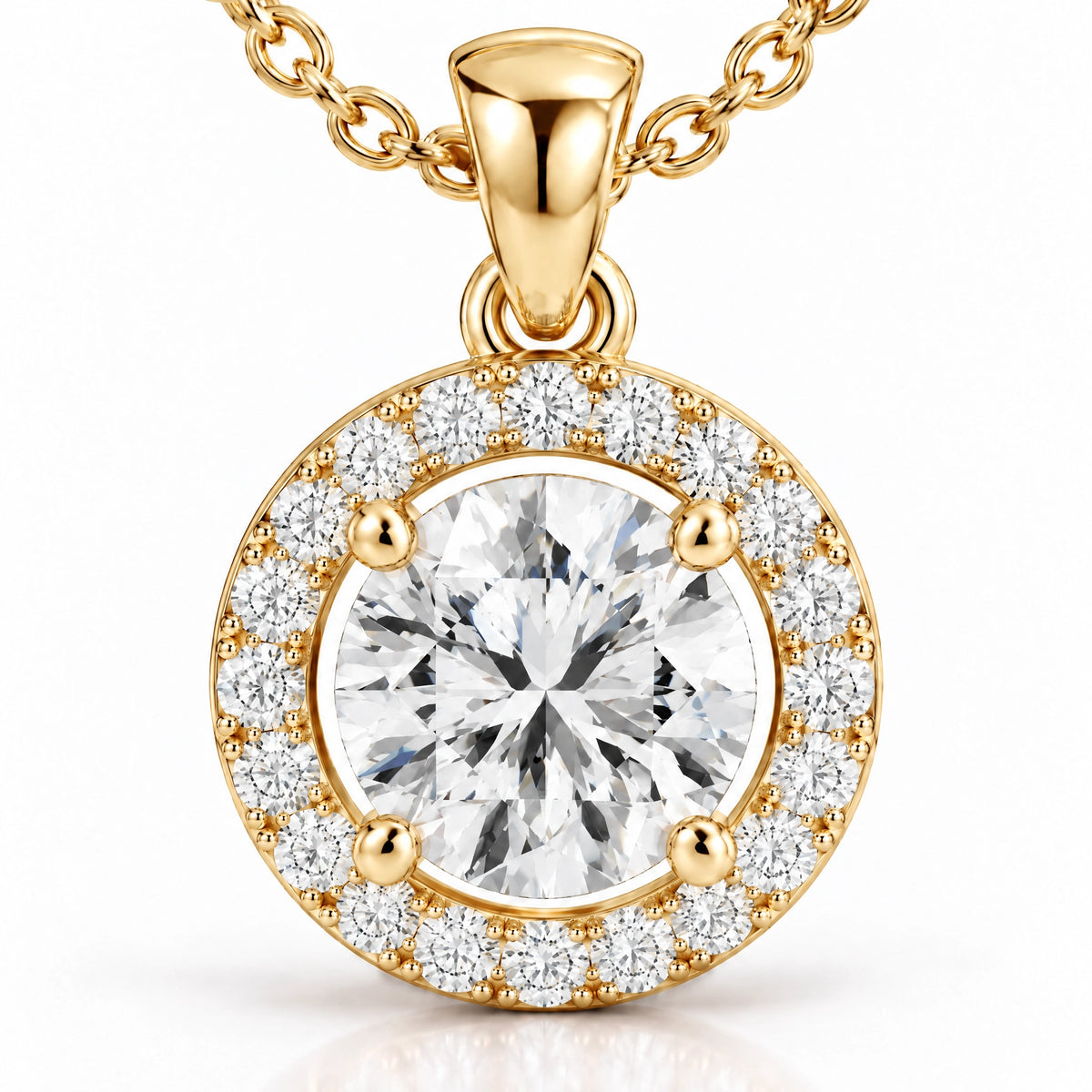 Éclat Round Lab-Grown Diamond Halo Pendant - Yellow Gold
