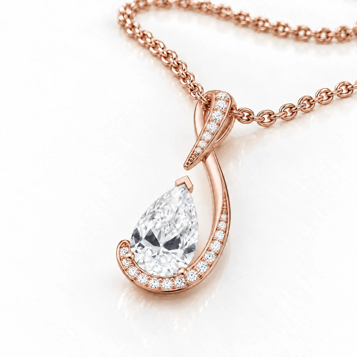 Volute Pear Lab-Grown Diamond Swirl Pendant - Rose Gold