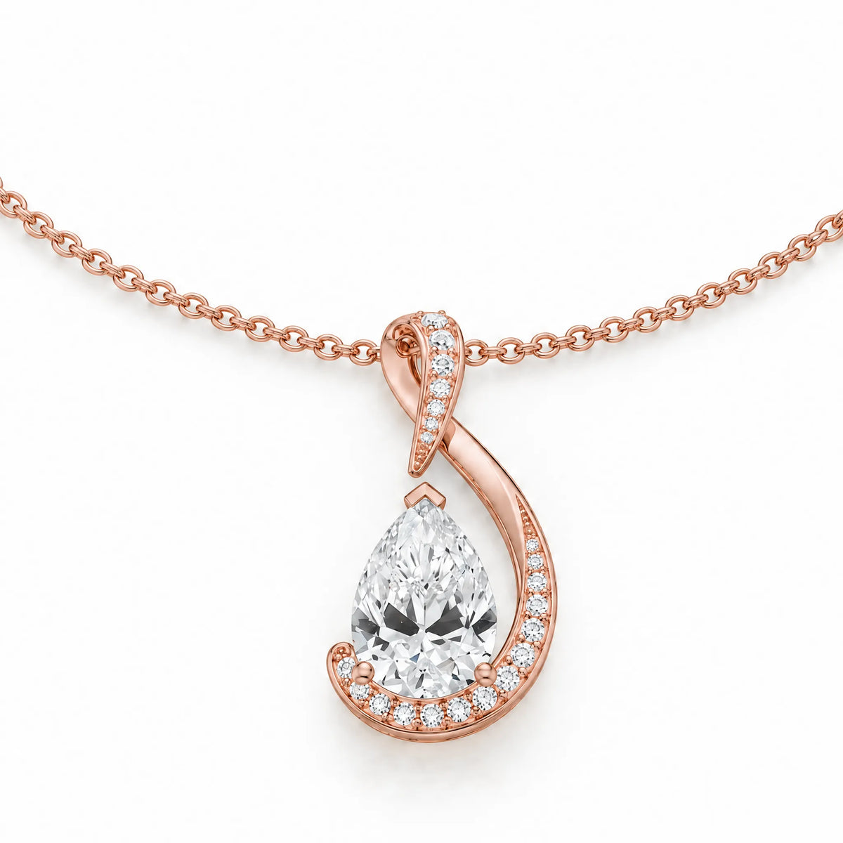 Volute Pear Lab-Grown Diamond Swirl Pendant - Rose Gold
