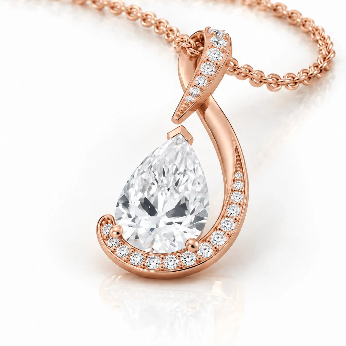 Volute Pear Lab-Grown Diamond Swirl Pendant - Rose Gold