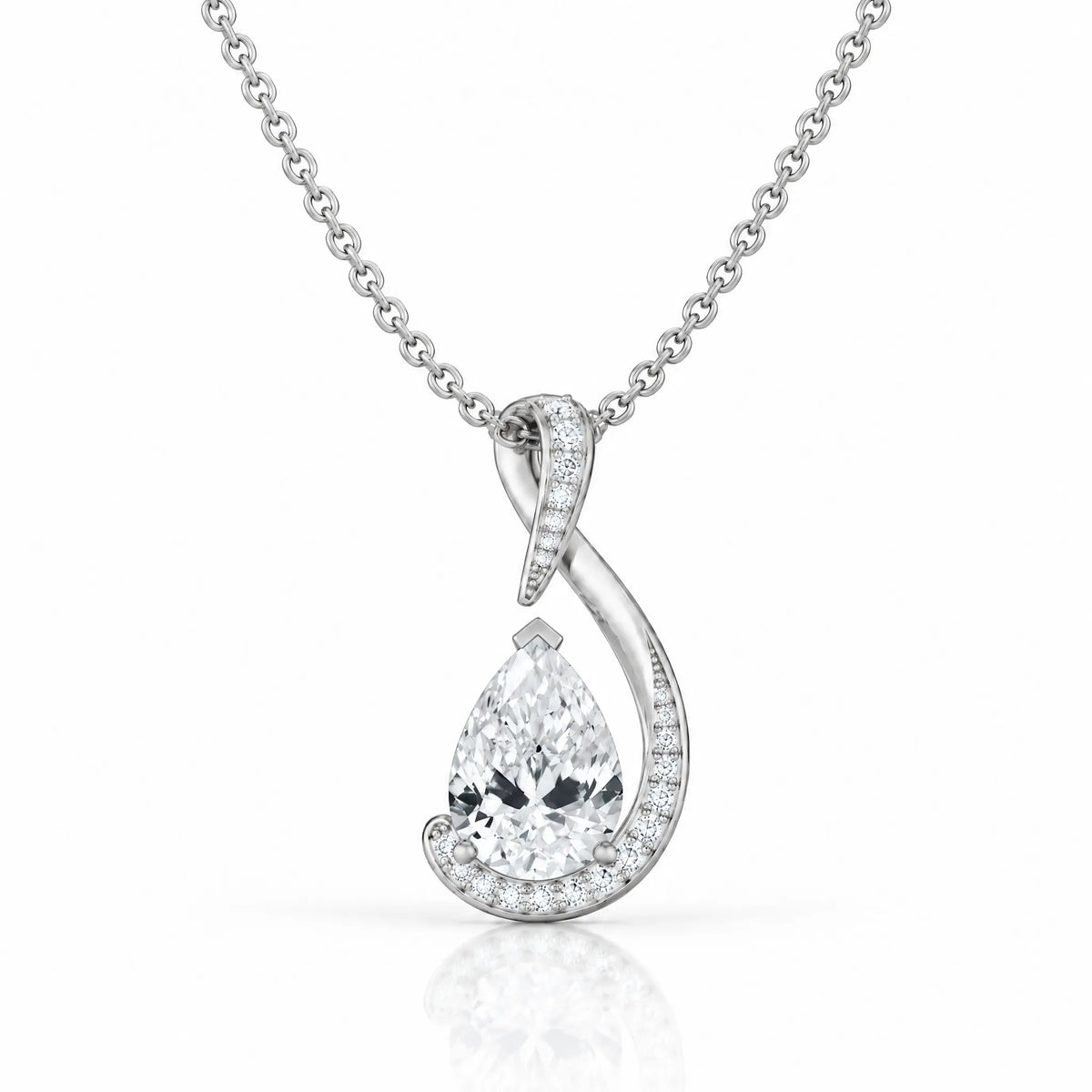 Volute Pear Lab-Grown Diamond Swirl Pendant - White Gold