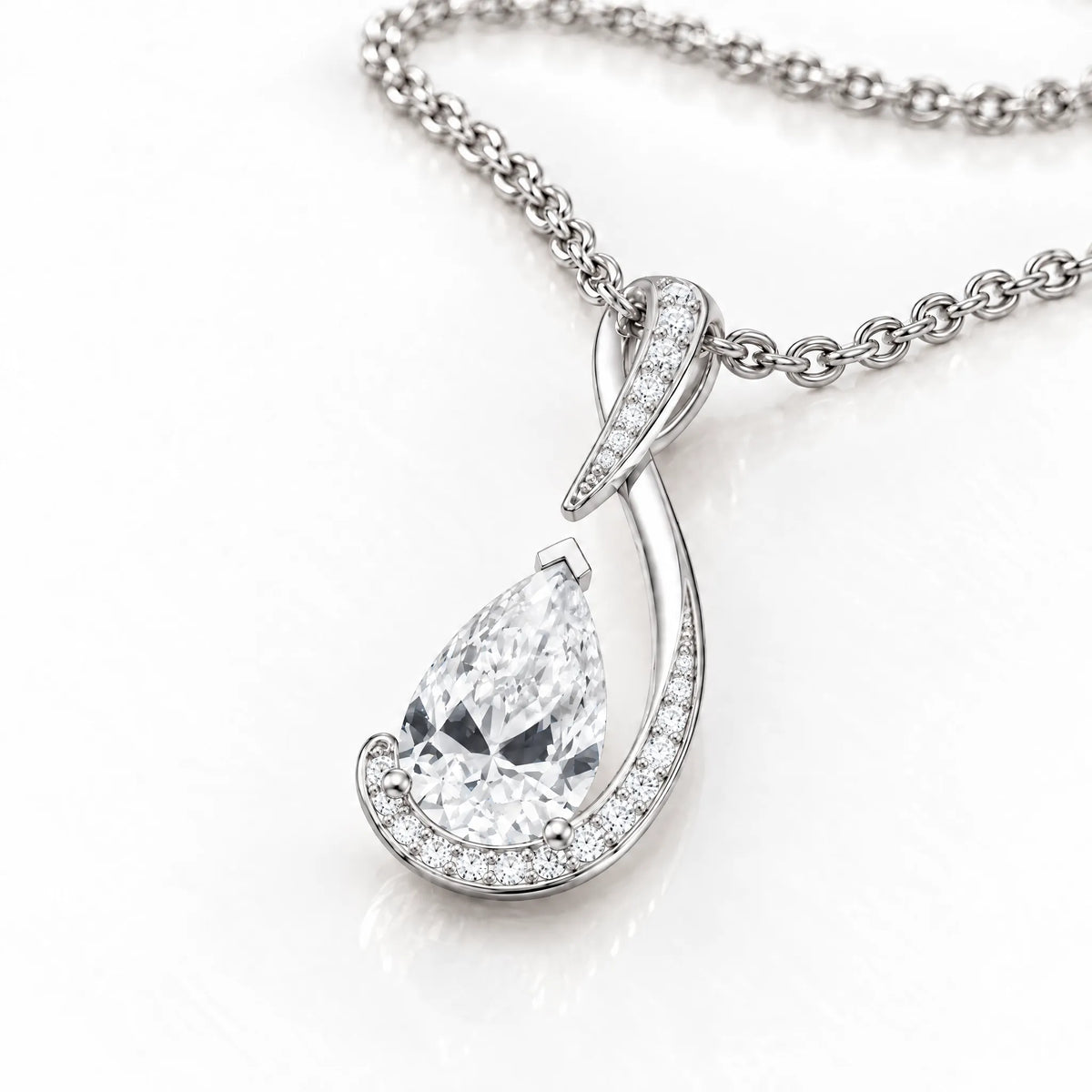 Volute Pear Lab-Grown Diamond Swirl Pendant - White Gold