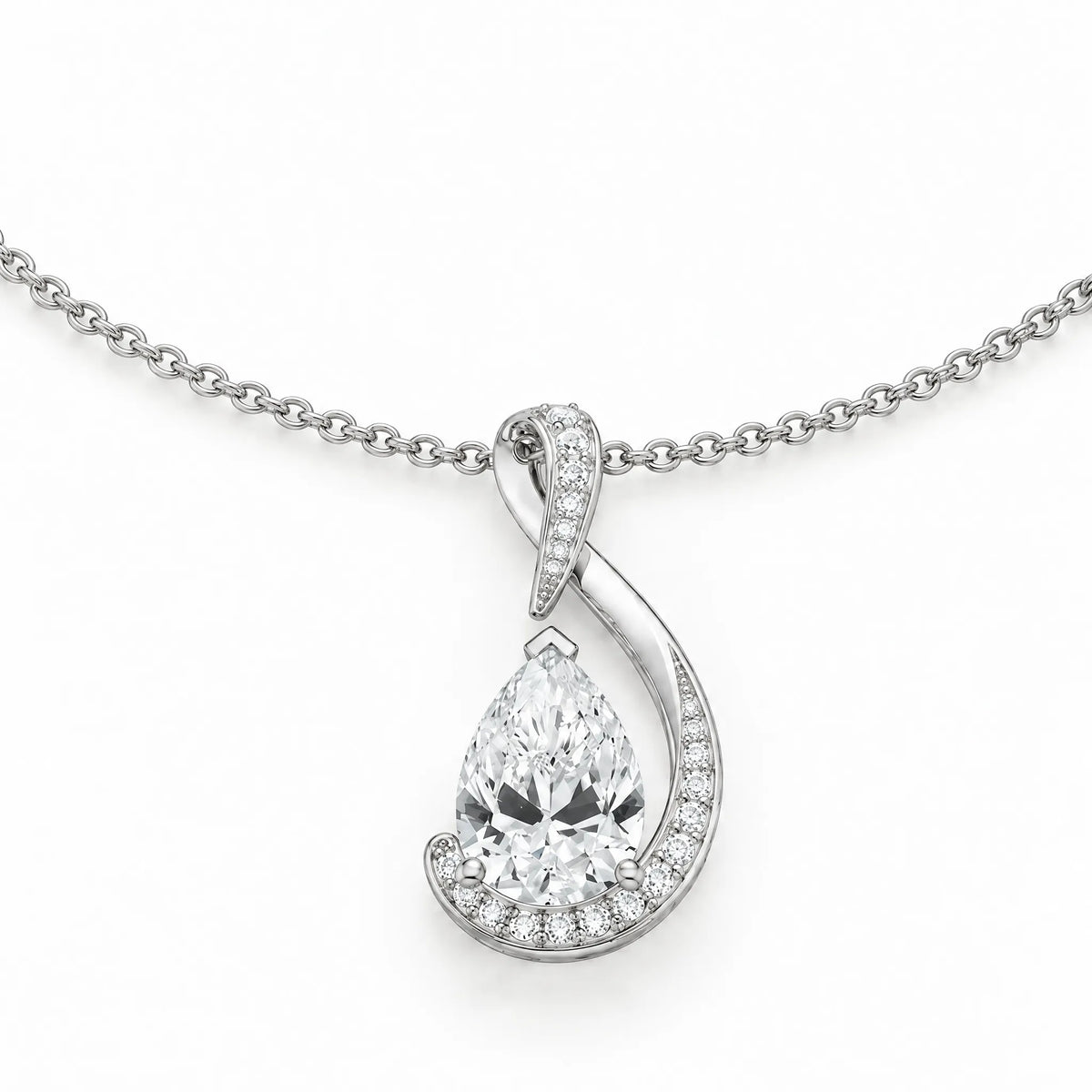 Volute Pear Lab-Grown Diamond Swirl Pendant - White Gold