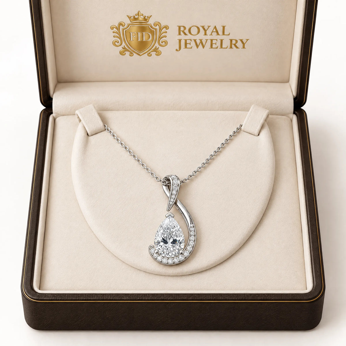 Volute Pear Lab-Grown Diamond Swirl Pendant - White Gold