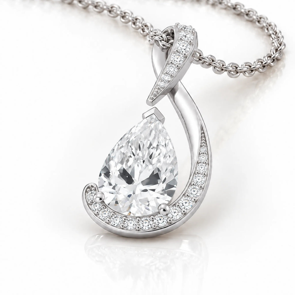 Volute Pear Lab-Grown Diamond Swirl Pendant - White Gold
