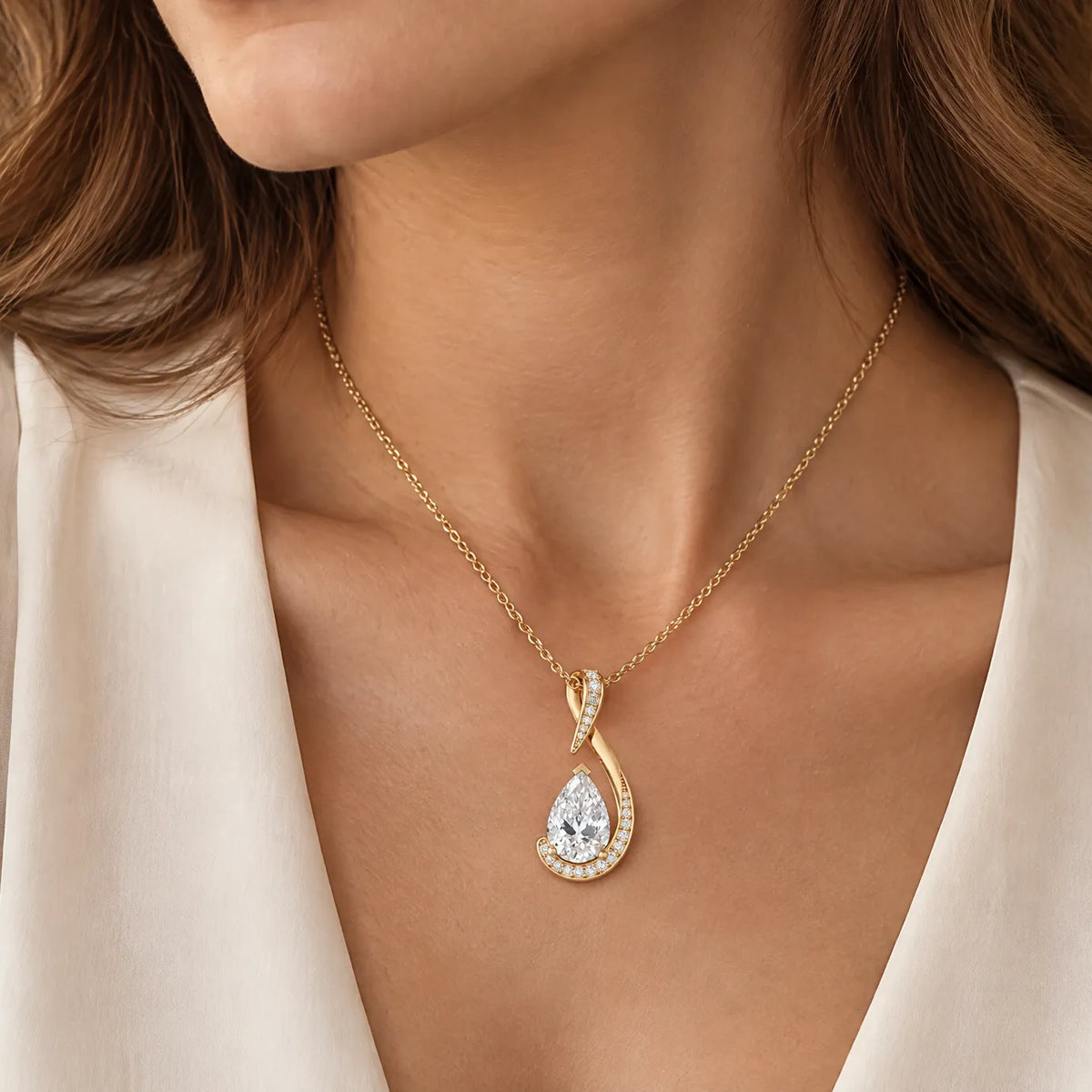 Volute Pear Lab-Grown Diamond Swirl Pendant - Yellow Gold
