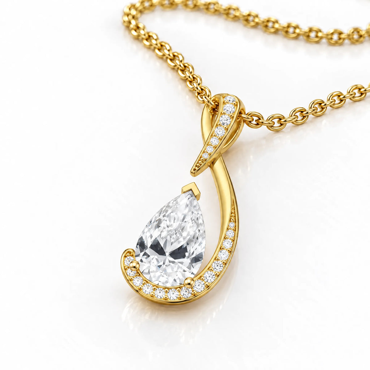 Volute Pear Lab-Grown Diamond Swirl Pendant - Yellow Gold