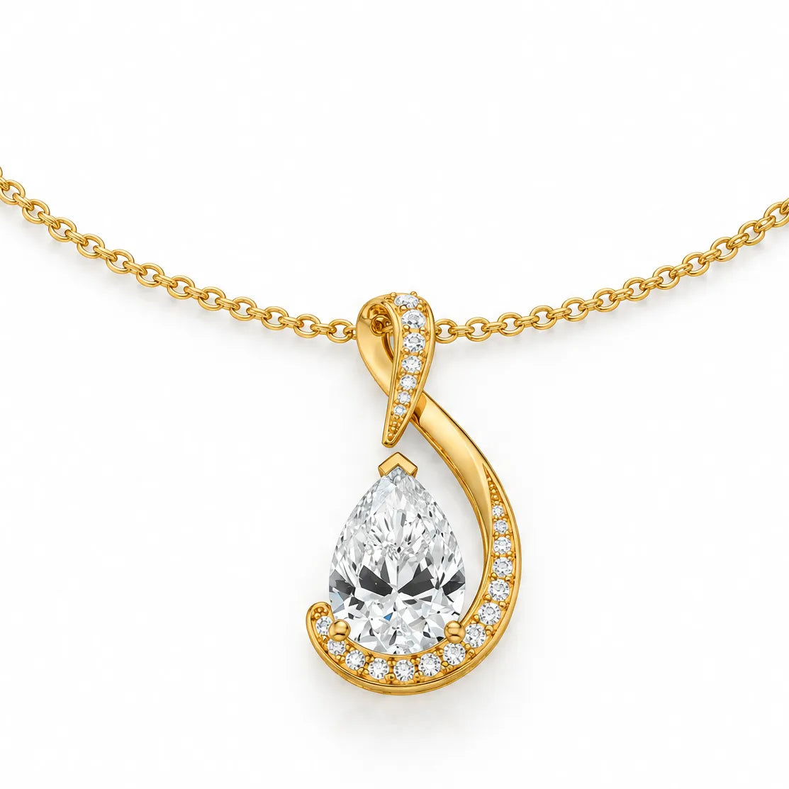 Volute Pear Lab-Grown Diamond Swirl Pendant - Yellow Gold