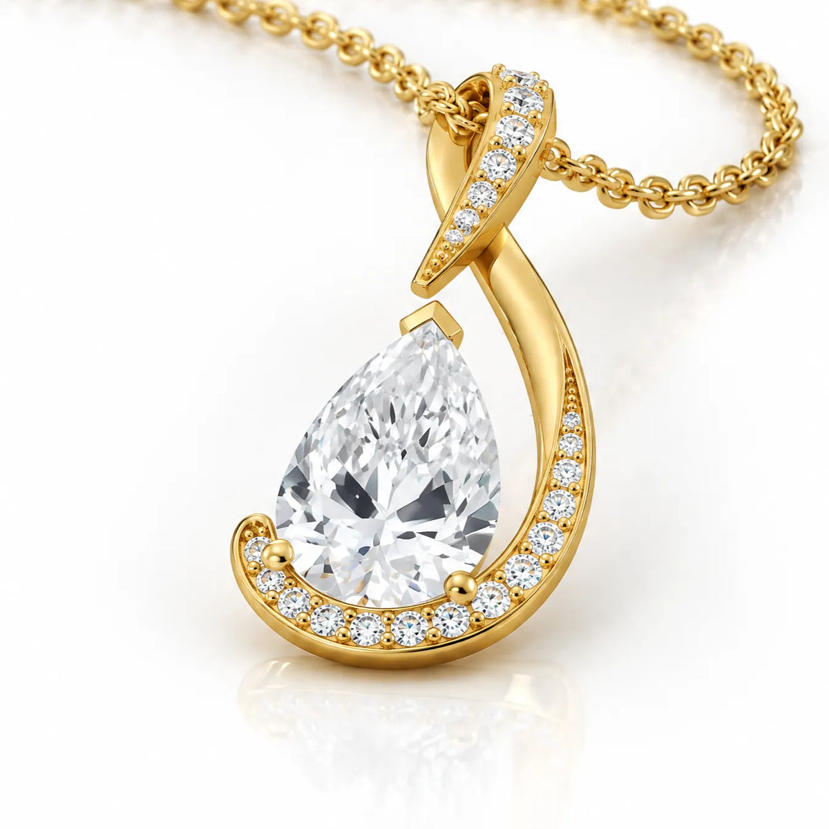 Volute Pear Lab-Grown Diamond Swirl Pendant - Yellow Gold