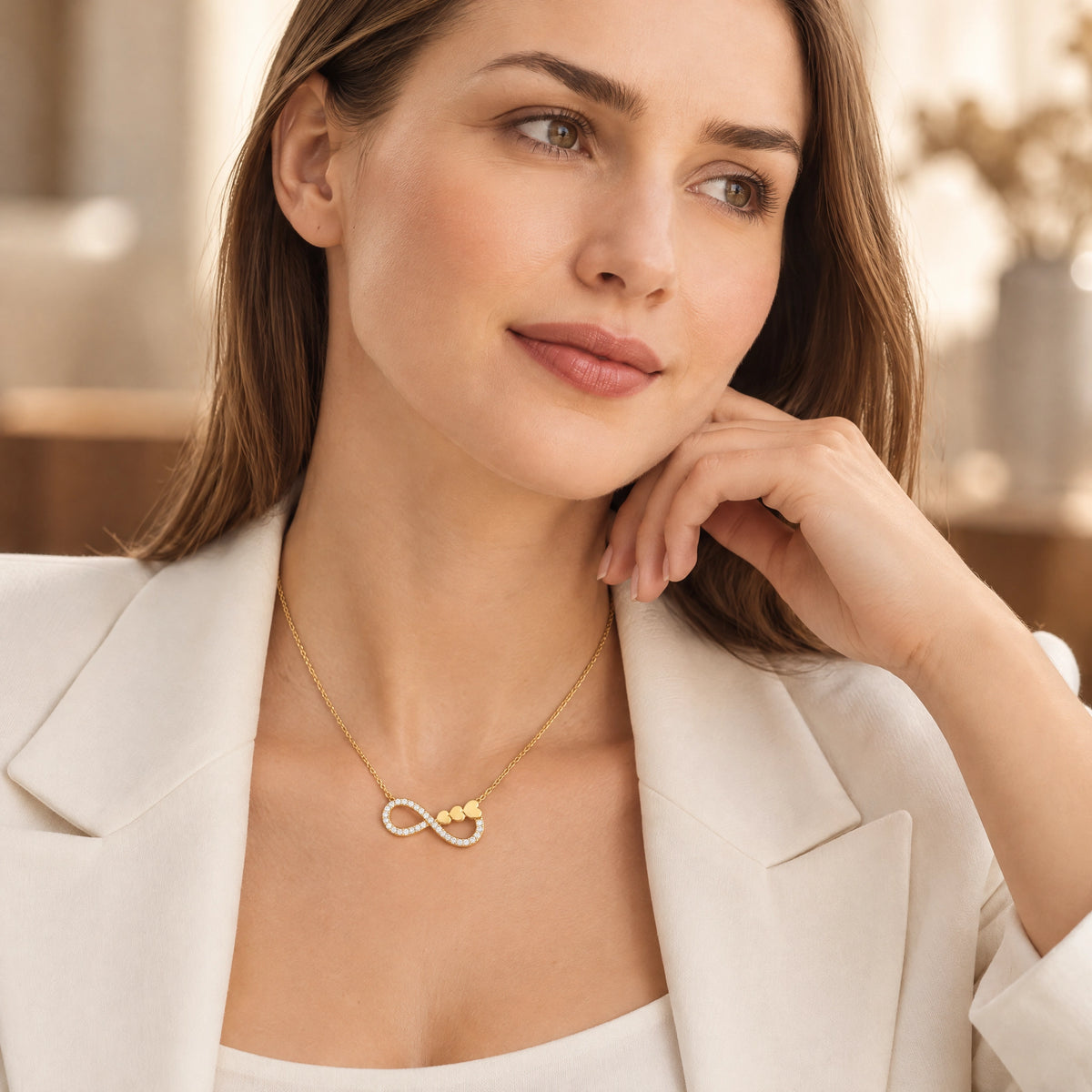 Éternité Lab-Grown Diamond Infinity Hearts Pendant - Yellow Gold