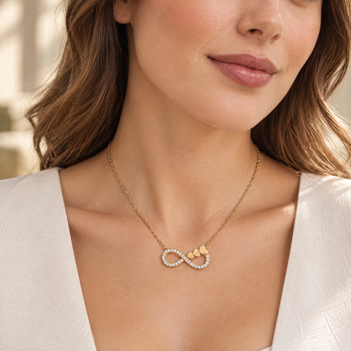 Éternité Lab-Grown Diamond Infinity Hearts Pendant - Yellow Gold