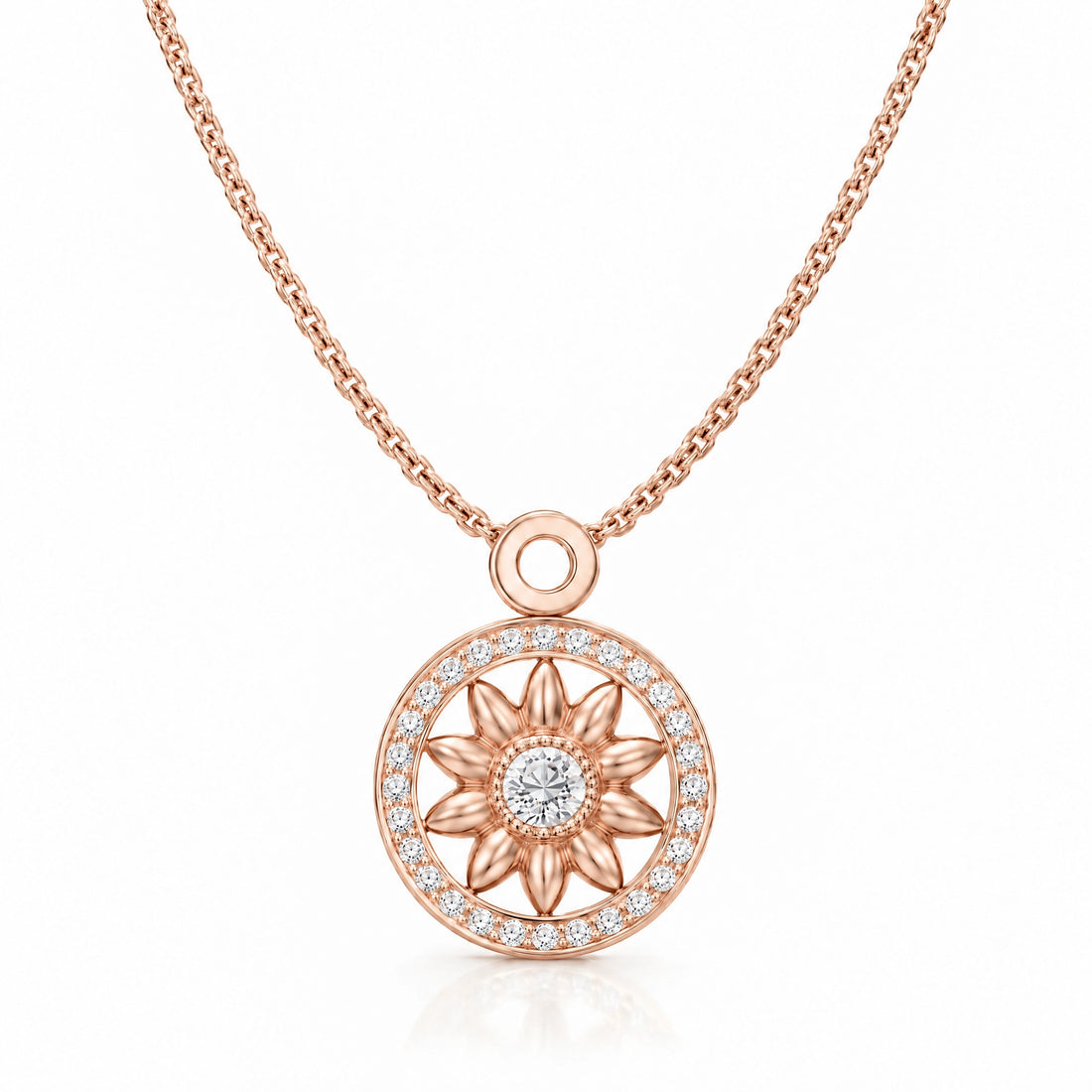 Soleil Lab-Grown Diamond Sunflower Medallion Pendant - Rose Gold
